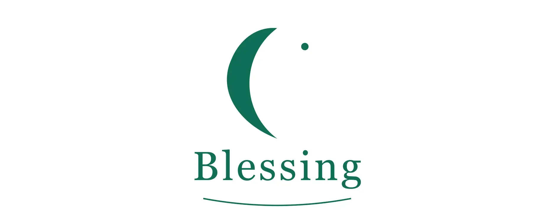 "Blessing logo featuring a green crescent moon and star with the word 'Blessing' in serif font below, underlined with a wavy line"
